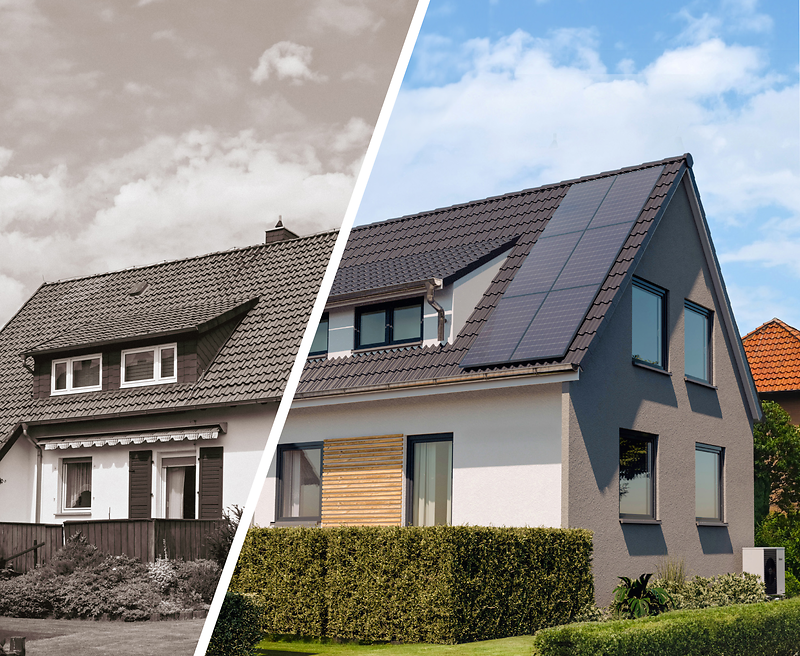 Vergleich Altbau und modernisiertes Haus bei der Sanierung im Saarland