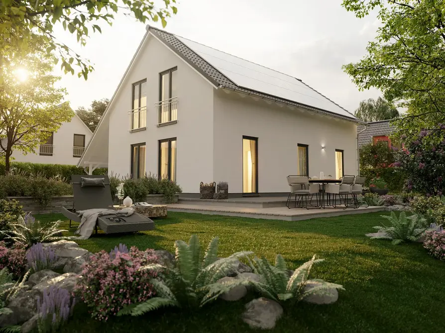 Das Einfamilienhaus Bodensee 129 Trend mit Photovoltaikanlage auf dem Dach und optionalem Carport