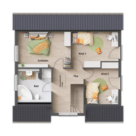 Flair 134 Dachgeschoss Grundrissvariante 4 mit Gaube Dachgeschoss des Flair 134 mit einer charmanten Gaube
